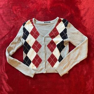 Brandy Melville Red and Black Argyle Cardigan
